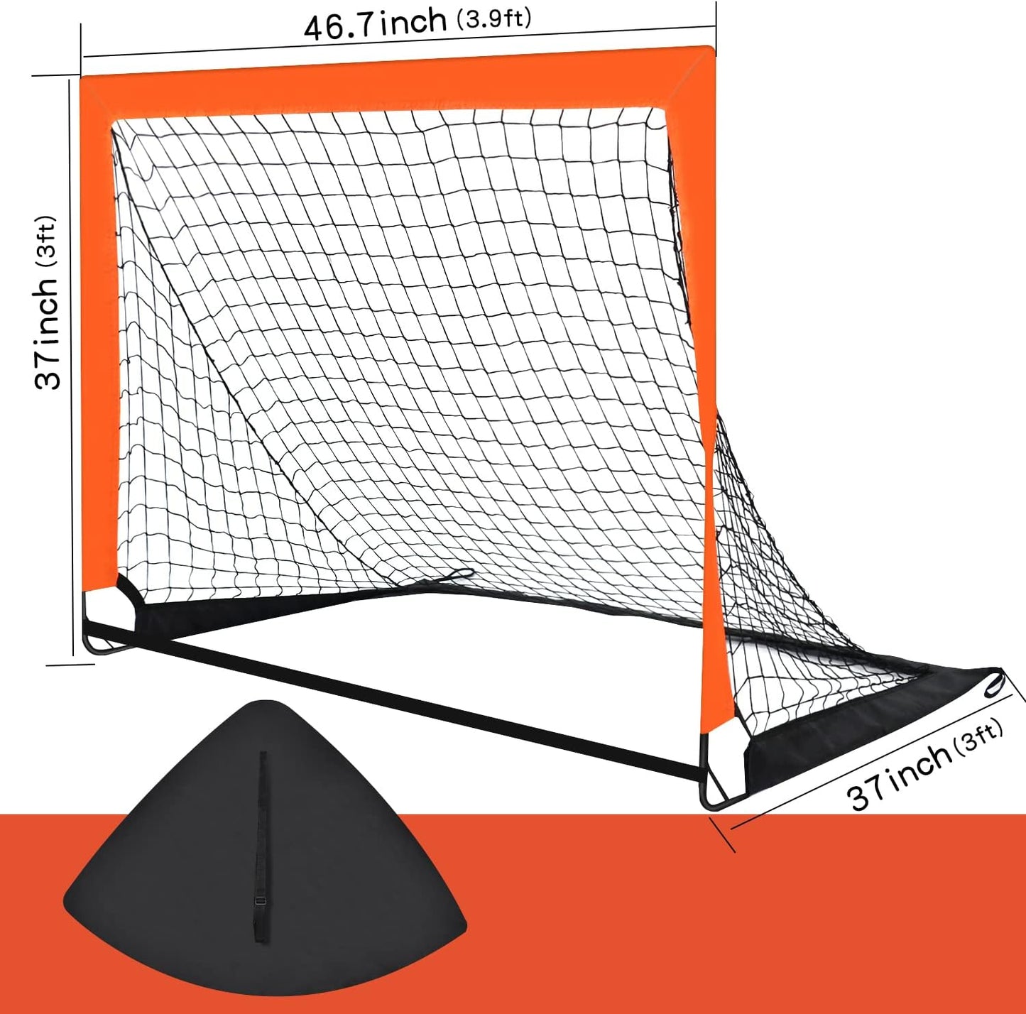 2 Pack 4’ x 3’ Size Portable Kid Soccer Goals for Backyard, Indoor and Outdoor Pop Up Soccer Goals, Orange, Theresduet