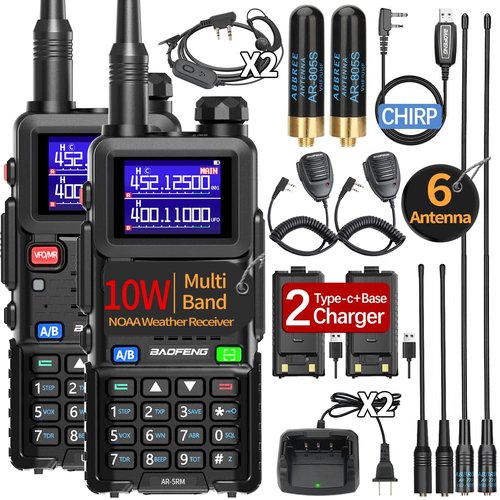 Ham Radio Baofeng Radio Long Range AR-5RM 10W Handheld NOAA Emergency Weather Radio 999CH Rechargeable Walkie Talkies with Programming Cable,USB-C Charging for Survival Gear Hunting Camping,2 Pack