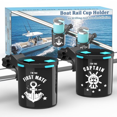 Botepon Marine Boat Rail Cup Holder - Tool-Free Clamp for Bimini Top Rail, Grab Bar & Boat Ladder | Boat Gifts for Men/Women, Boaters Who Have Everything | Pontoon Boat Accessories, PWC & Jet Ski