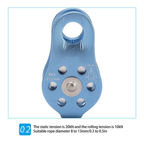 Climbing Single Pulley, Light Blue Fixed Eye Single Rope Pulley for Hauling, Rigging, Climbing, Aloft Work, Rappelling