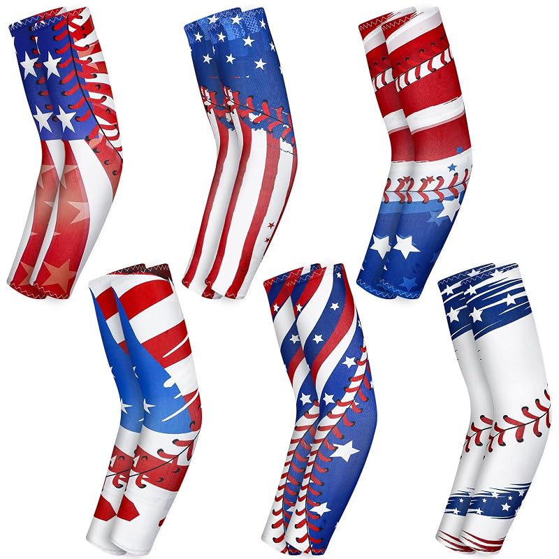 6 Pair Youth Baseball Arm Sleeves with Patriotic Flag Pattern — Variation: Small