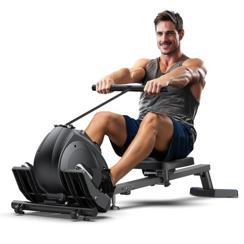 Rowing Machine for Home, Magnetic Rower Machine 300lbs Capacity, Compact Upright Storage Rower for Small Space, 8 Levels Adjustable Resistance, Works with Kinomap