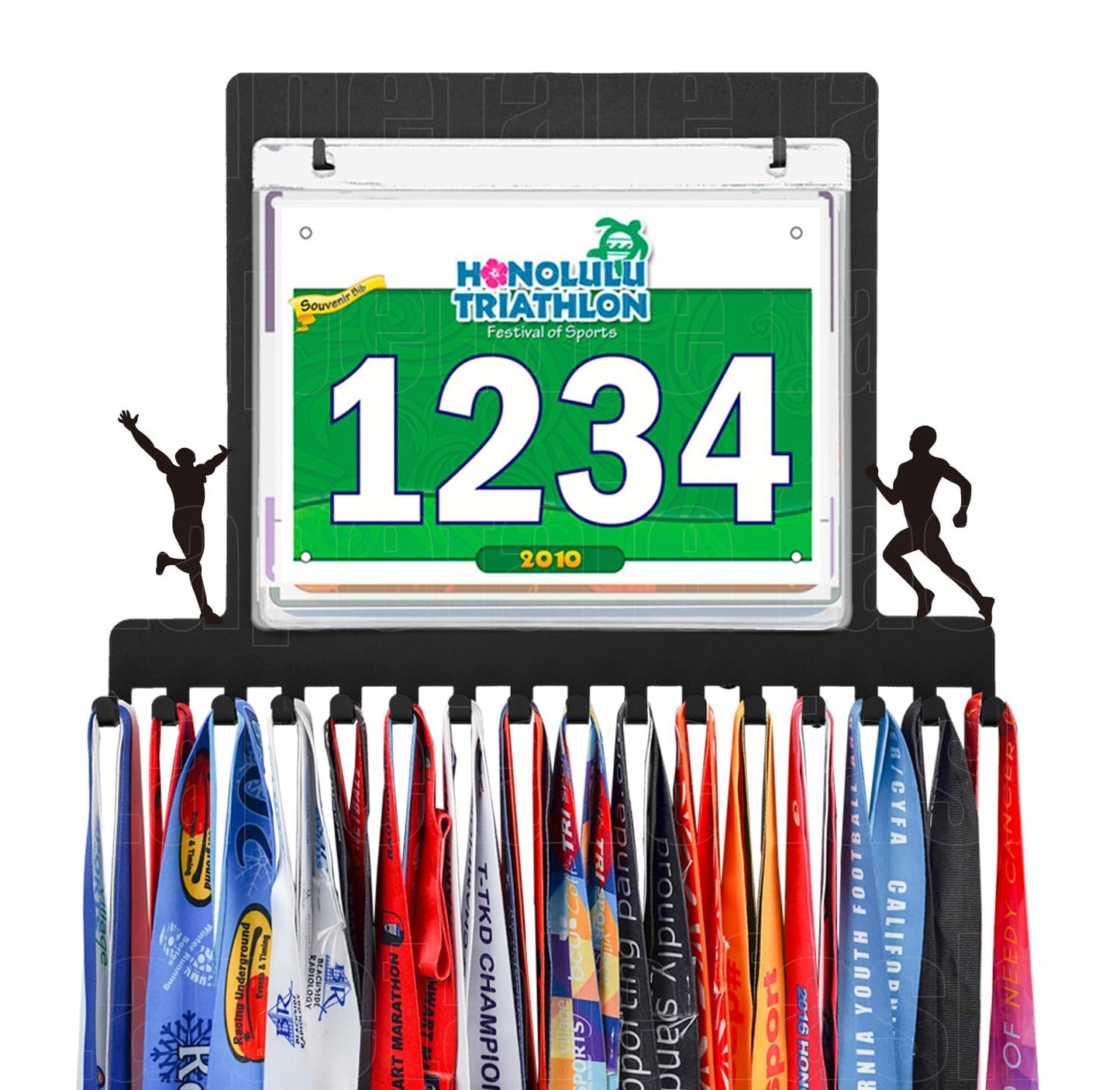 Running Marathon medal hanger display, Race Bib and Medal Display for Runners, Metal Marathon Medal Hanger Display with Bib Holder, Running Medal Hanger Display for Wall, Marathon Runner Gift Male