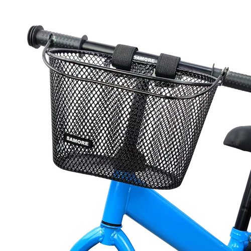 SAMORE Front Bike Basket for Kids Metal Black Bicycle Baskets for Girls & Boys Children Bicycle Basket with Handle Fits Triycle, Scooter, Balance Bike