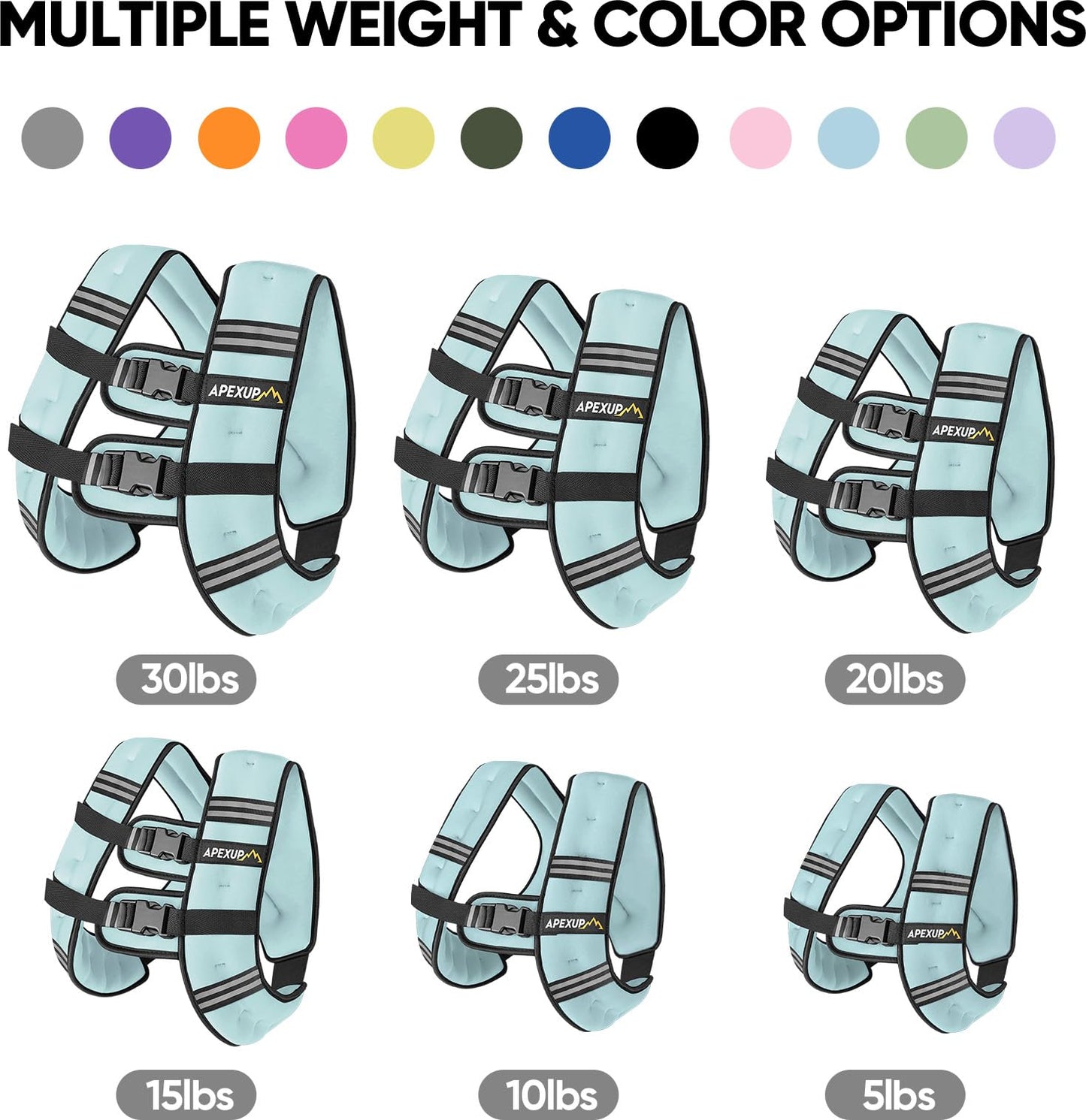APEXUP 20lbs Weighted Vest Men Women, Weight Vest for Women Workout Equipment for Strength Training Running (Pastel Blue)