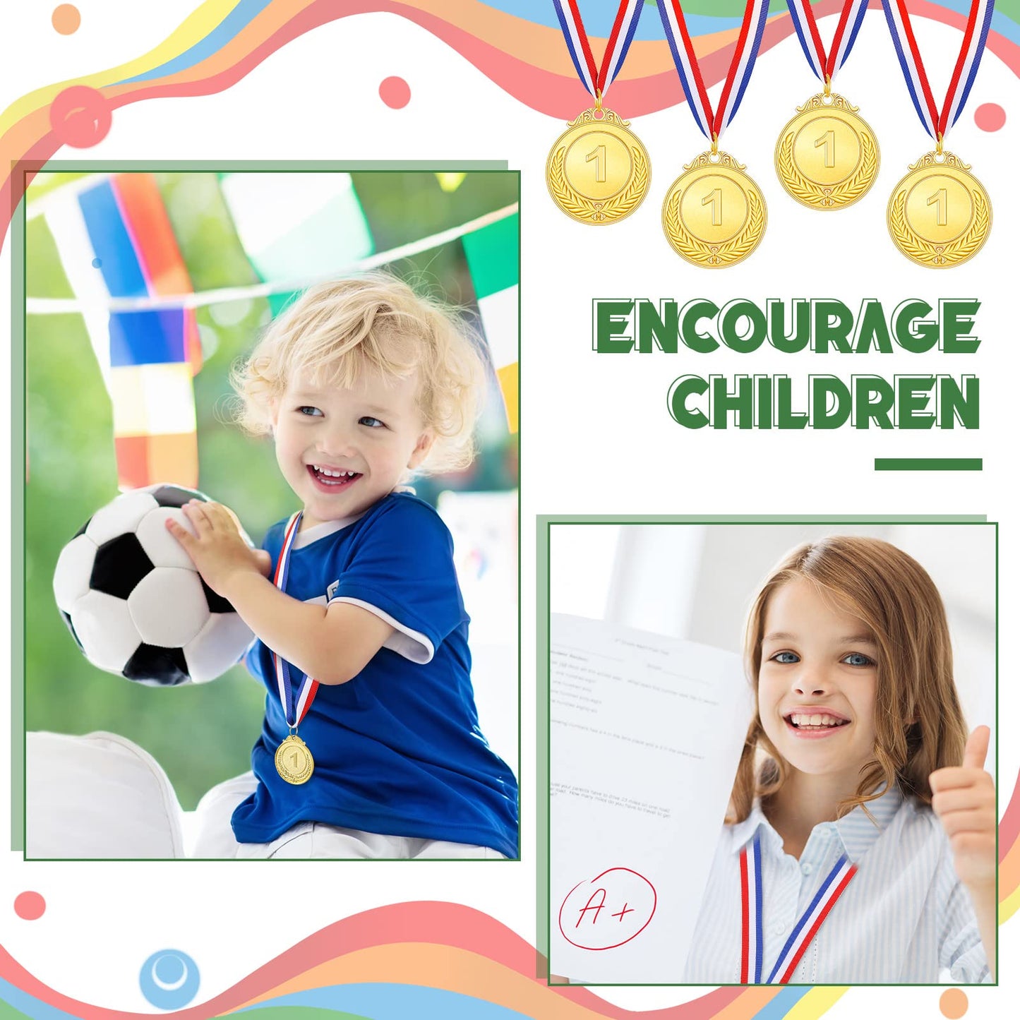Yinkin 24 Pieces 24/36/48 Pack Gold Award Medals, Kids 1st Place Medals