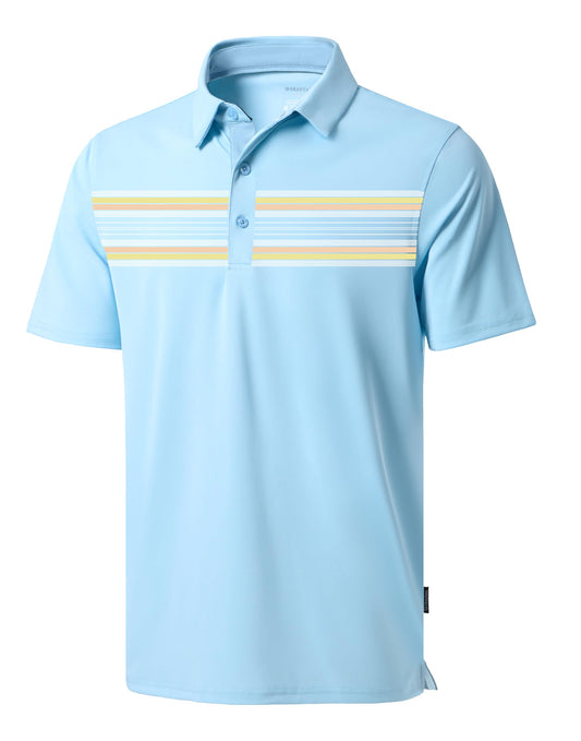 G Gradual Men's Golf Shirts Quick Dry Moisture Wicking Performance Short Sleeve Collared Polo Shirts for Casual Athletic Business (Light Blue Stripes, M)
