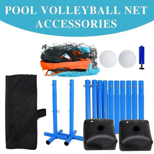 KuiBonu Pool Volleyball Net Set with Weighted Base, Portable Outdoor Volleyball Net for Pool, Water Games Toy for Backyard Party, 15ft-25ft Adjustable