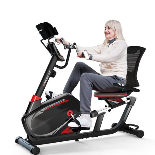 HARISON Semi Commercial Recumbent Exercise Bike with 400 lbs Capacity, Magnetic Recumbent bike for Adult and Seniors, Recumbent Stationary bike for Home with Smart Bluetooth App, 2 in 1 LCD Monitor and Tablet Holder, Heart Rate monitor (HR-B8ARE 90% Pre-a
