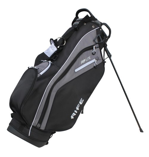 Rife RF-LITE Golf Stand Bag 9" 7-Way Divider Top, Putter Compartment, Lightweight Dobby Nylon, Black/Gray with Hydration Sleeve & Rain Hood
