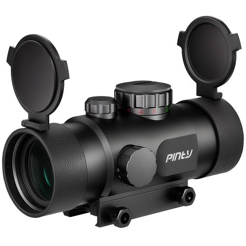 PINTY Red Green Dot Sight, 2 MOA Tactical Reflex Sight with 4 Reticle Patterns 5 Brightness Levels Flip Up Lens Cover for Rifle, 1x22mm Compact Rifle Scope Sight Fits 20mm Picatinny Weaver Rail