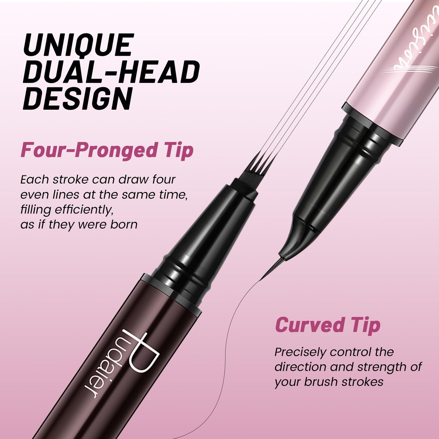 Pudaier Eyebrow Pen, Waterproof Microblading Eyebrow Pencil, 2-in-1 Dual-Ended 4 Tip Eye Brow Makeup Pen for Women with Precise Curved Brush-Tip Create Natural Hair-Like Brows, Last All-Day