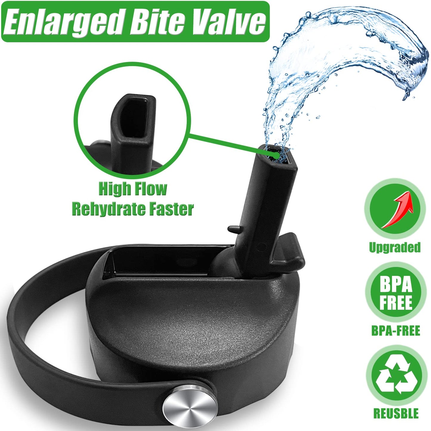 Upgraded Straw Lids for Hydro Flask Wide Mouth Bottle 32 40 oz, High Flow Bite Valve and Flex Handle for Hydroflask Lids with Straw Top Cap Replacement, Black&White