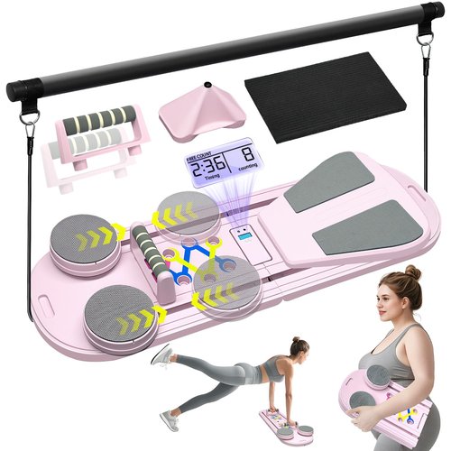 Pilates Reformer Set, Pilates Board, Multi-Purpose Foldable Pilate Reformer Board for Home, 6 in 1 Pilate Sliding Board for Women and Men (Pink, 38.6 x 12 in)