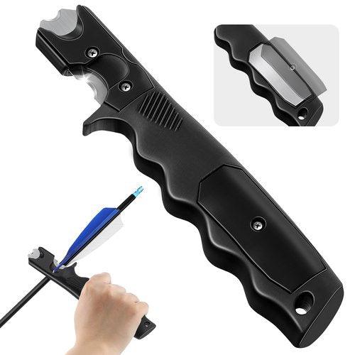Enhon Fletching Removal Tool Dual Angle Arrow Fletching Tool for Precise Fletch & Glue Removal, Archery Tools with Stainless Steel Blade & Extra Replacement Blades for Arrow Maintenance (Black)