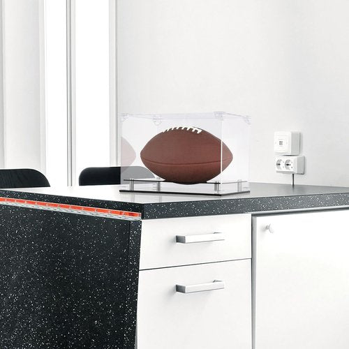 UV Protection Football Display Case Holder Stand Holder All Sides Clear Showcase (Rectangular)