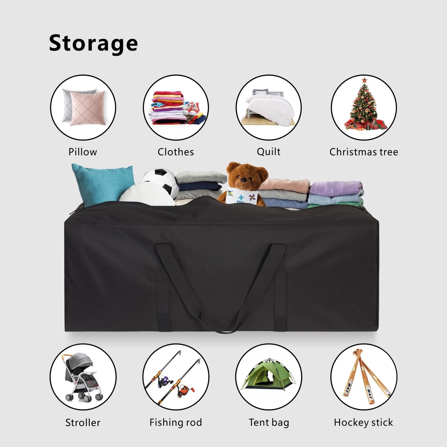 TOPDesign 1-Pack 36 Inch Small Zippered Duffel Bag for Travel Camping Sports Equipment Storage, Waterproof Foldable Luggage Bag with Padded Handles (Black)