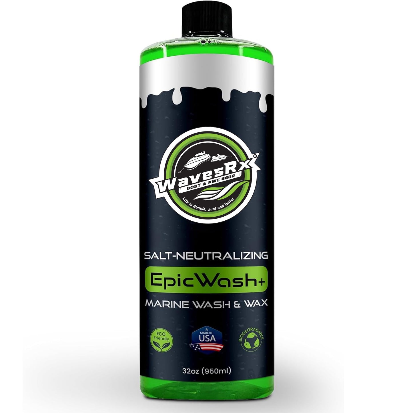 WavesRx Salt Neutralizing Boat Soap & Jet Ski Wash with SiO2 Surface Protection (EpicWash+) | Marine Grade Cleaner Removes Salt & Contaminants | Protective Ceramic Coating Prevents Buildup & UV Damage