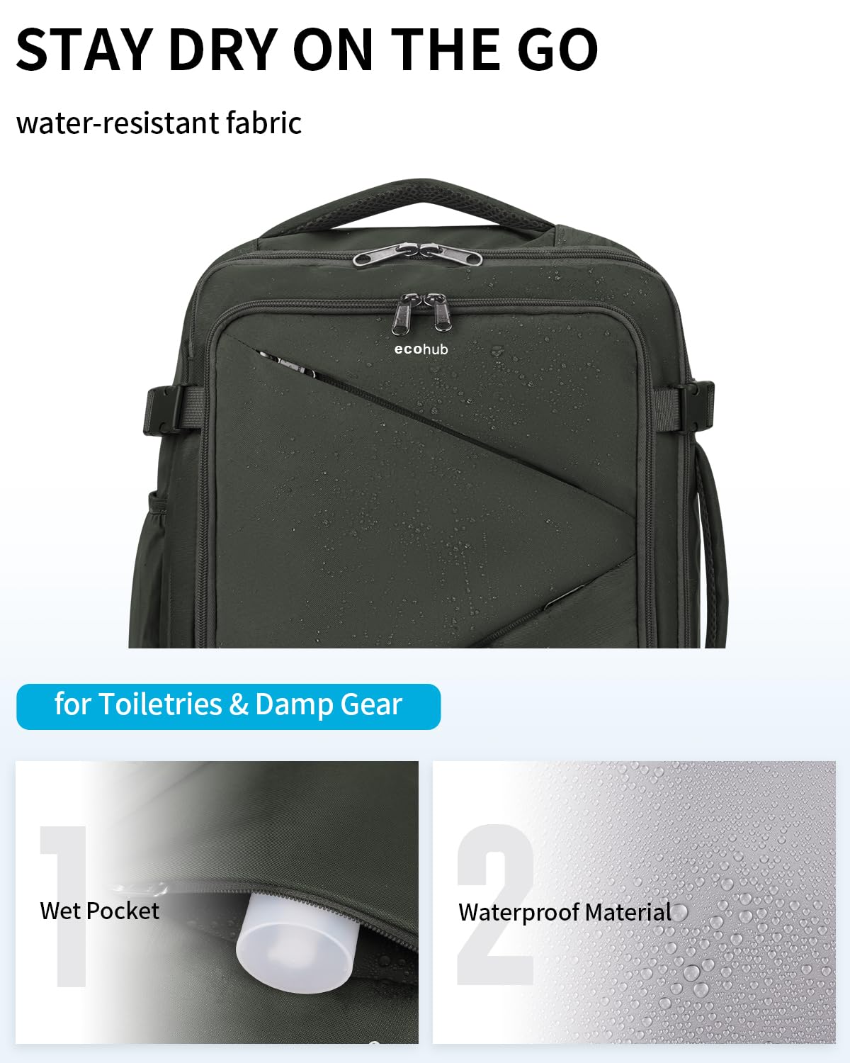 ECOHUB Carry On Travel Backpack, Expandable Airlines Personal Item Bag 18x14x8, Water Resistant 17 inch Laptop Backpack Flight Approved, 12 Pockets 30L Work Backpacks with Wet Pocket & Cable Slot