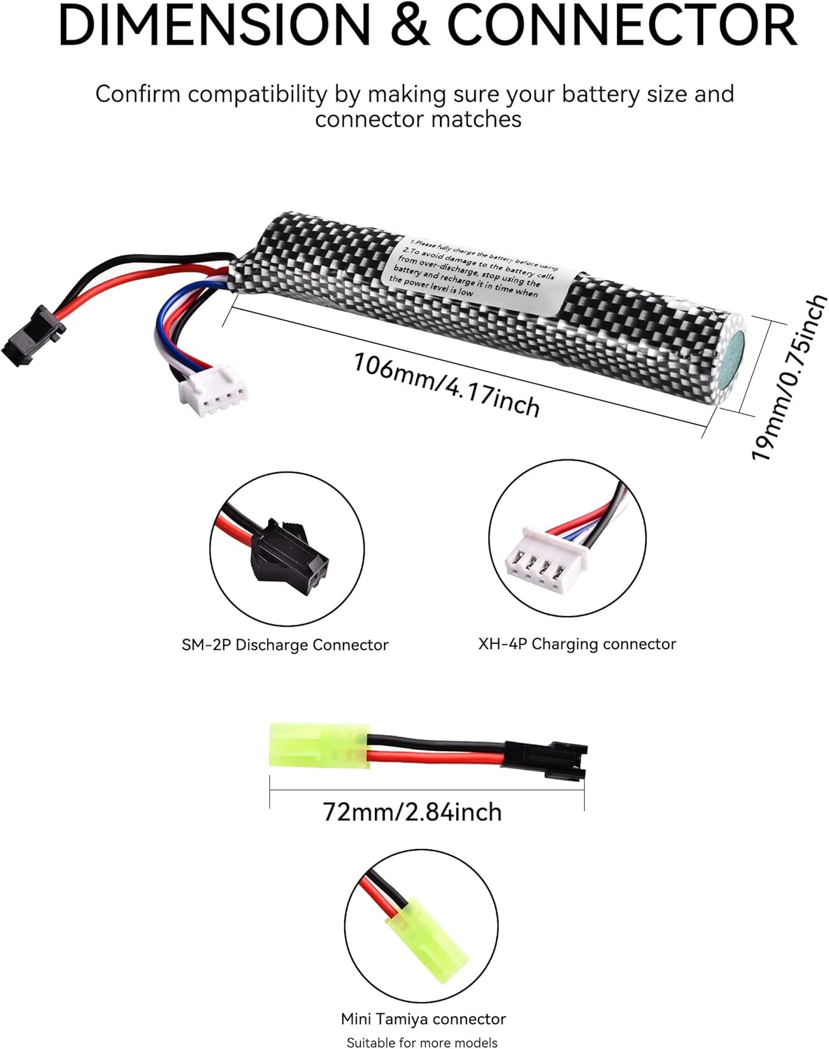 11.1v 2000mAh Battery with Charger - Rechargeable Batteries Accessories with SM2P Plug Mini Tamiya Connector for Airsoft Compatible with Gel Ball Blaster Gun,1 pcs