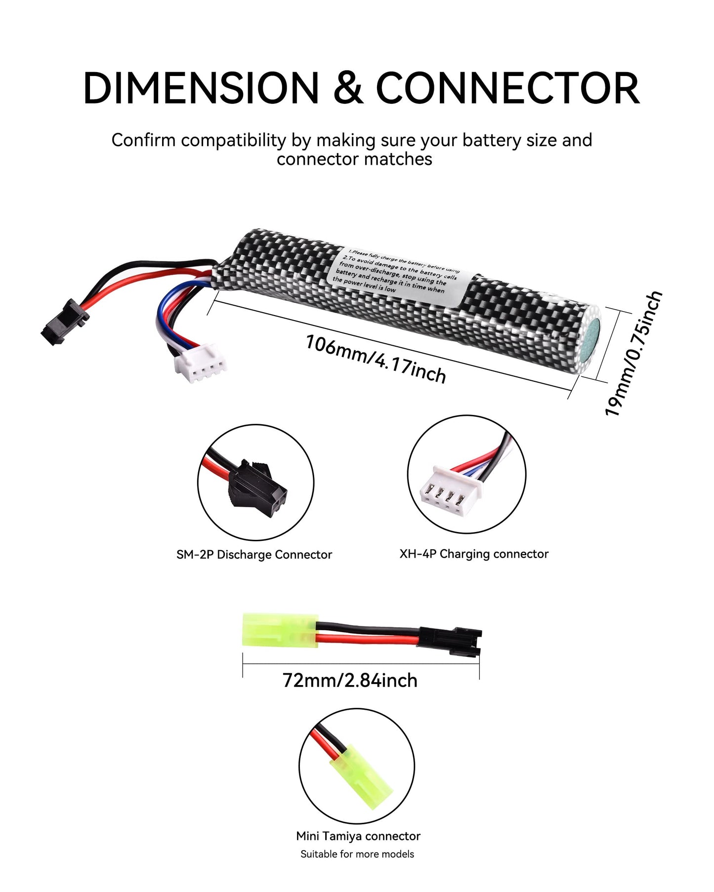 11.1v 2000mAh Battery with Charger - Rechargeable Batteries Accessories with SM2P Plug Mini Tamiya Connector for Airsoft Compatible with Gel Ball Blaster Gun,2 pcs