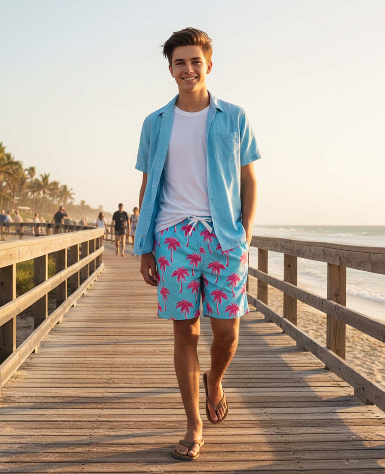 Cozople 7-20T Boys Swim Trunks with Compression Liner Big Boys Quick Dry Bathing Suit Stretch 2 in 1 Beach Swimming Shorts