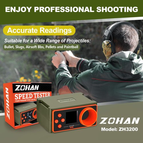 ZOHAN Upgrated Airsoft Chronograph, Airsoft Gun Speed Tester, BBS Paintball Chronograph Shooting, Precise Readings, Simple Set Up, 4 Adjustable Parameters