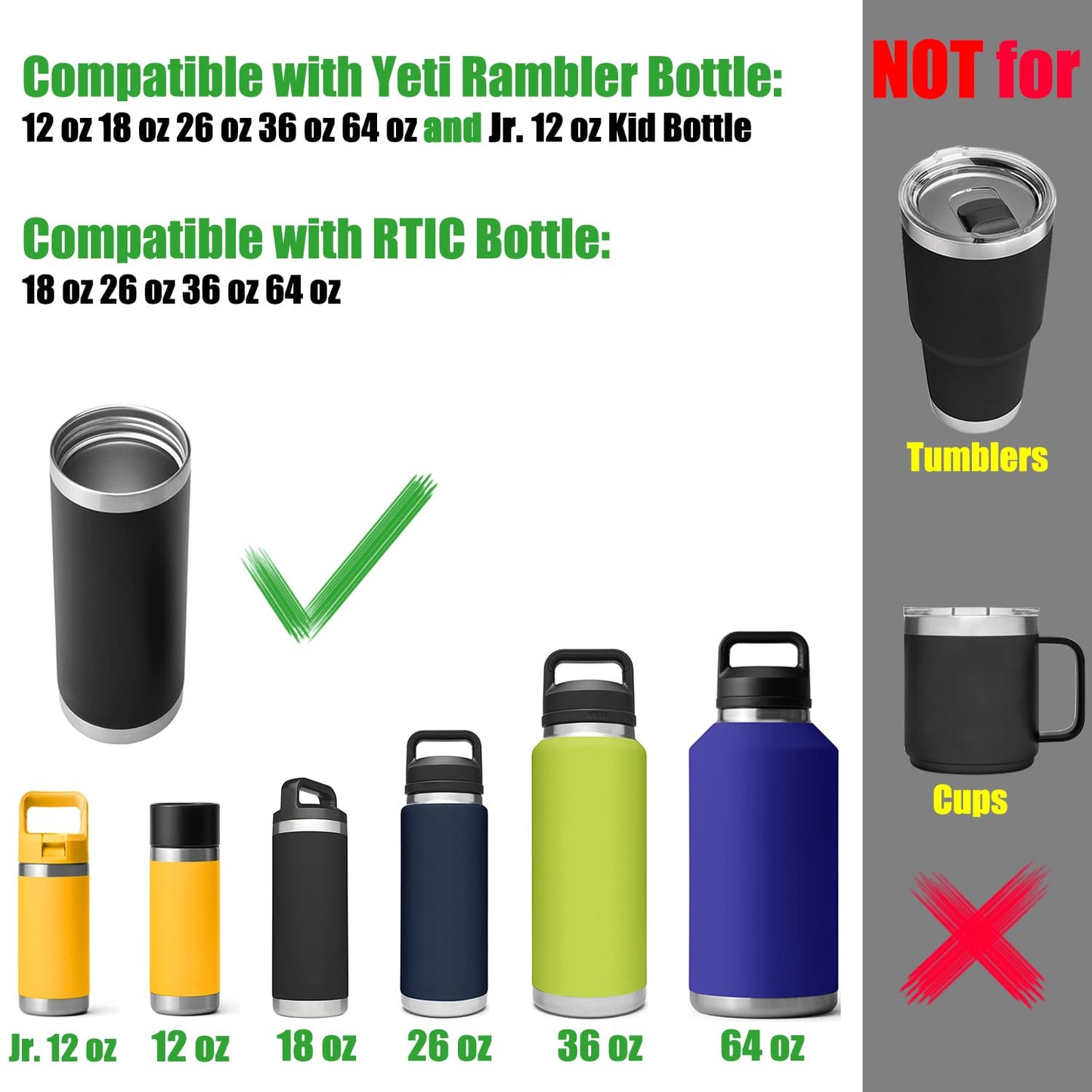 Chug Cap for YETI Rambler Lid Replacement - 12 18 26 36 64 oz and Jr. 12 oz Kids Bottle, Flex Handle Spout Top for YETI Straw Lid Accessories, Cap Top Removable Gasket Easy to Clean, BPA free -Seafoam