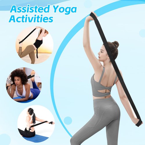 Extrapins 10 Pcs Yoga Strap for Stretching,6 Ft Exercise Adjustable Straps,Yoga Bands with Safe Adjustable D Ring Buckle,Non Elastic Yoga Belt for Pilates Gym Workouts,Physical Therapy,Black (Black)