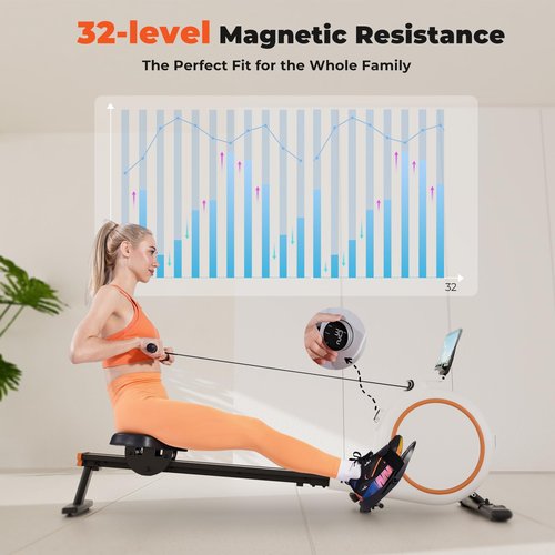 Rowing Machines for Home, Magnetic Rower with 32-Level Whisper-Quiet Resistance & 300LBS Weight Capacity, Row Machine with LED Monitor & Comfortable Seat, Bluetooth, App Supported and Tablet Holder