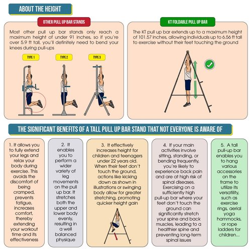 KT High and Foldable Pull Up Dip Station Power Tower Stable Adjustable Multifunctional Exercise Machine Durable Home Gym Strength Training Fitness Equipment Portable Indoor Outdoor Free Standing Rack
