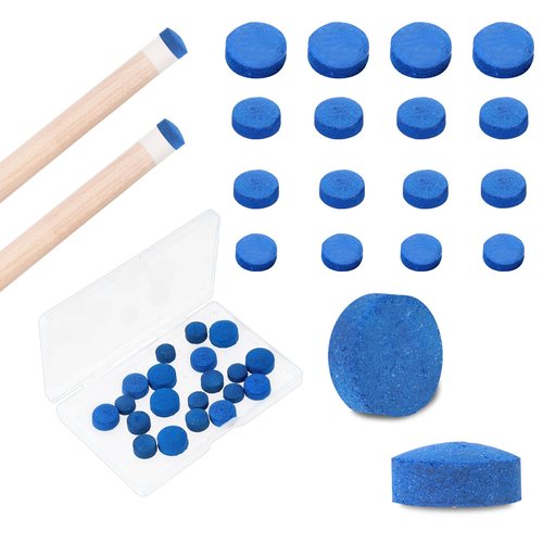 Psyqtsuary 20 Pieces Billiard Pool Cue Tips, 13/12/10/9mm, Pool Stick Replacement Tips with Storage Box for Pools Cues and Snooker, Blue, Leather