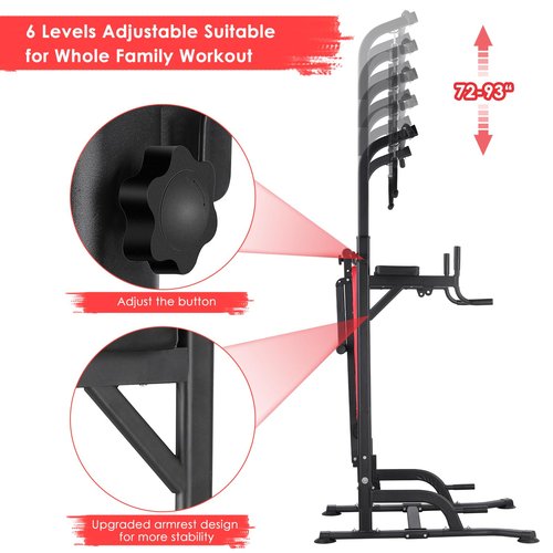 Arlopu Power Tower with Bench, Pull Up Bar Stand, Dip Bar w/Folding Bench 4 Ropes Strength Training, Multi-Function Fitness Equipment for Home Gym, Adjustable Heights and Angles Dip Station, 400LBS