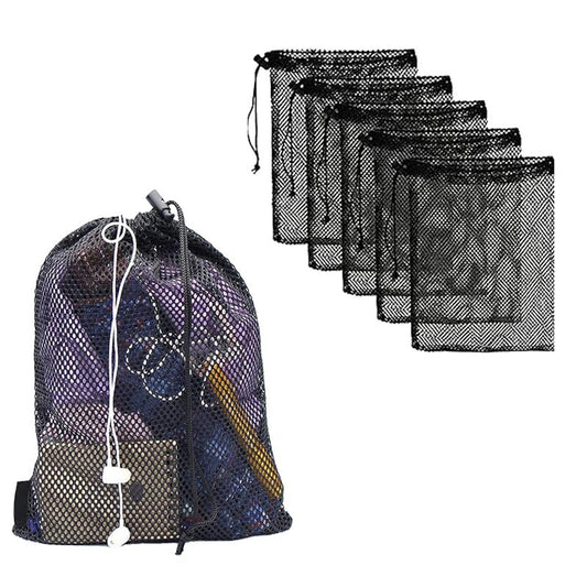 8PCS Mesh Bags Drawstring Bag Set - Nylon Mesh Drawstring Bags with Cord Lock Closure - Delicates Laundry Bag For Washing Machine - Small Gym Bag for Basketball, Volleyball, Football, Golf Stuff Balls