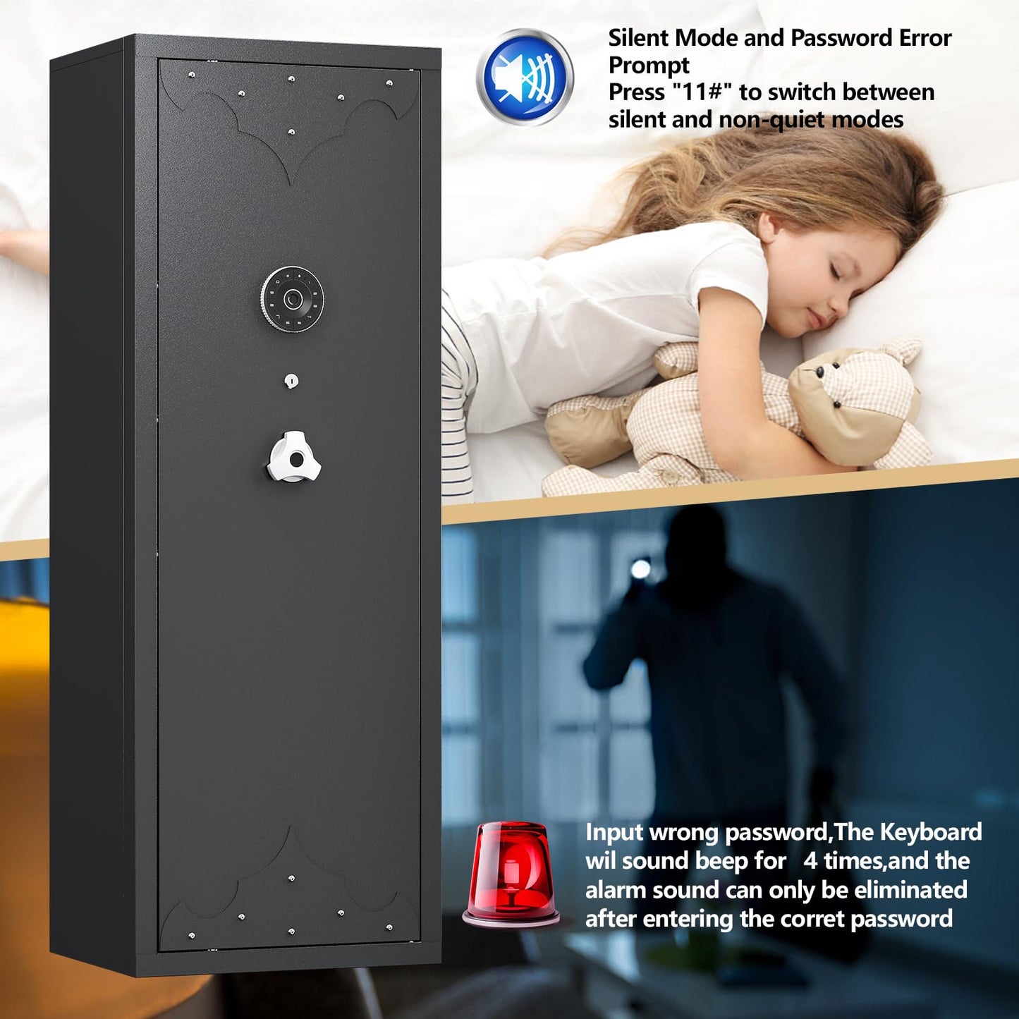 KAER 12-15 Rifle Gun Safe, Home Safes for Rifles and Pistols, Large Unassembled Rifle Safe with 3 Removable Gun Racks, Digital Gun Cabinet with 4 Pistol Pockets