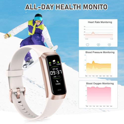 Fitness Tracker with Heart Rate, Sleep Tracking, Step Counter Watch with 1.1" AMOLED Screen, Waterproof Fitness Watch for Android iPhones Men Women, Beige