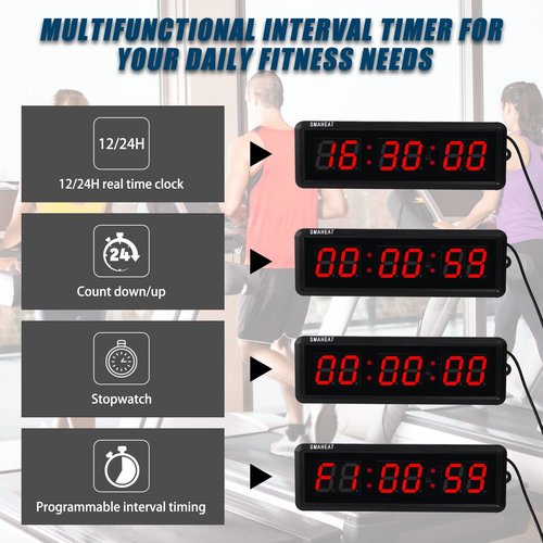 SMAHEAT Fitness Timer with Stopwatch Button, Suitable for School/exam/Home Exercise/Gym/Gym SMAHEAT Electronic Fitness Timer (1.5 inch six-Digit All-red)