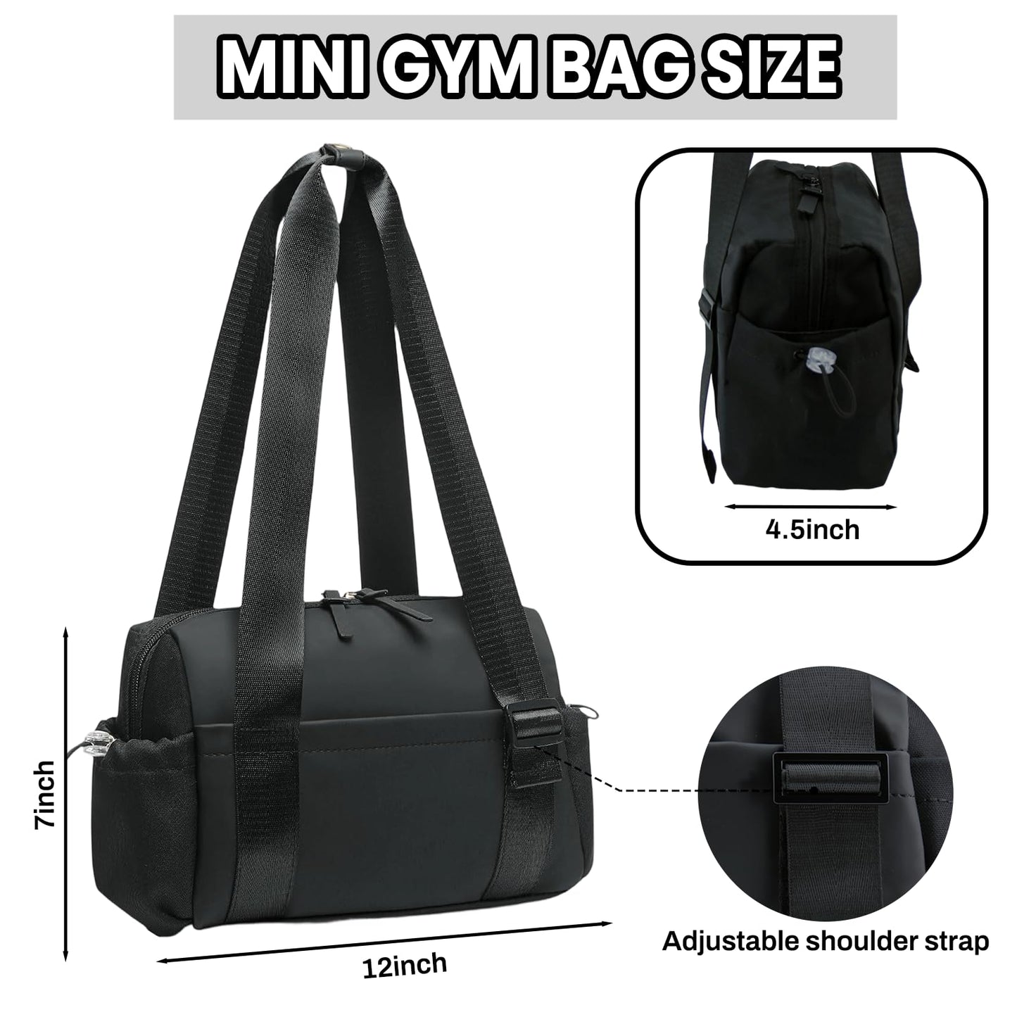 MELSYLODY Mini Gym Bag for Women Mini Duffle Bag with Wet Compartment Waterproof, small gym bag for women, Cute Gym Tote Bag (Black)
