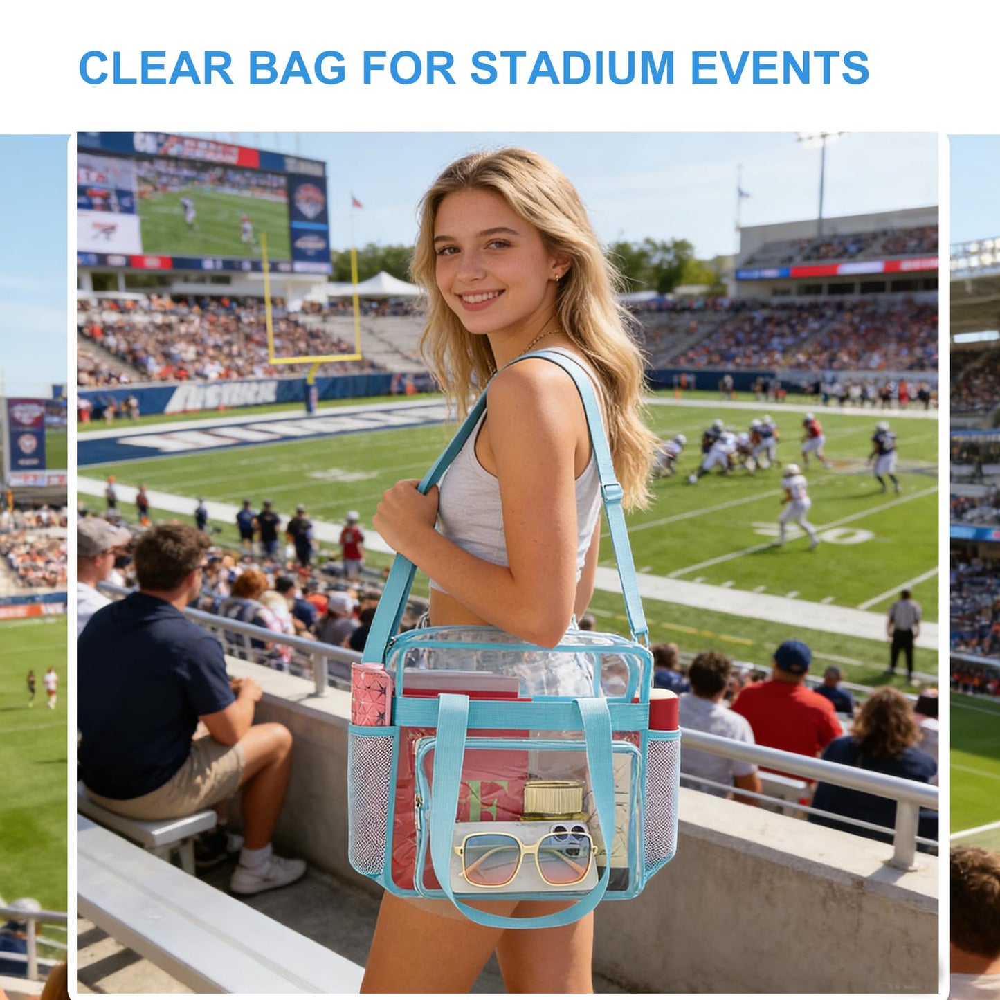 Busiuw Clear Bag for Stadium Events, Stadium Approved 12x12x6 Clear Tote Bag with Reinforced Straps for Sport Fan, Work Concert Travel(Aqua)