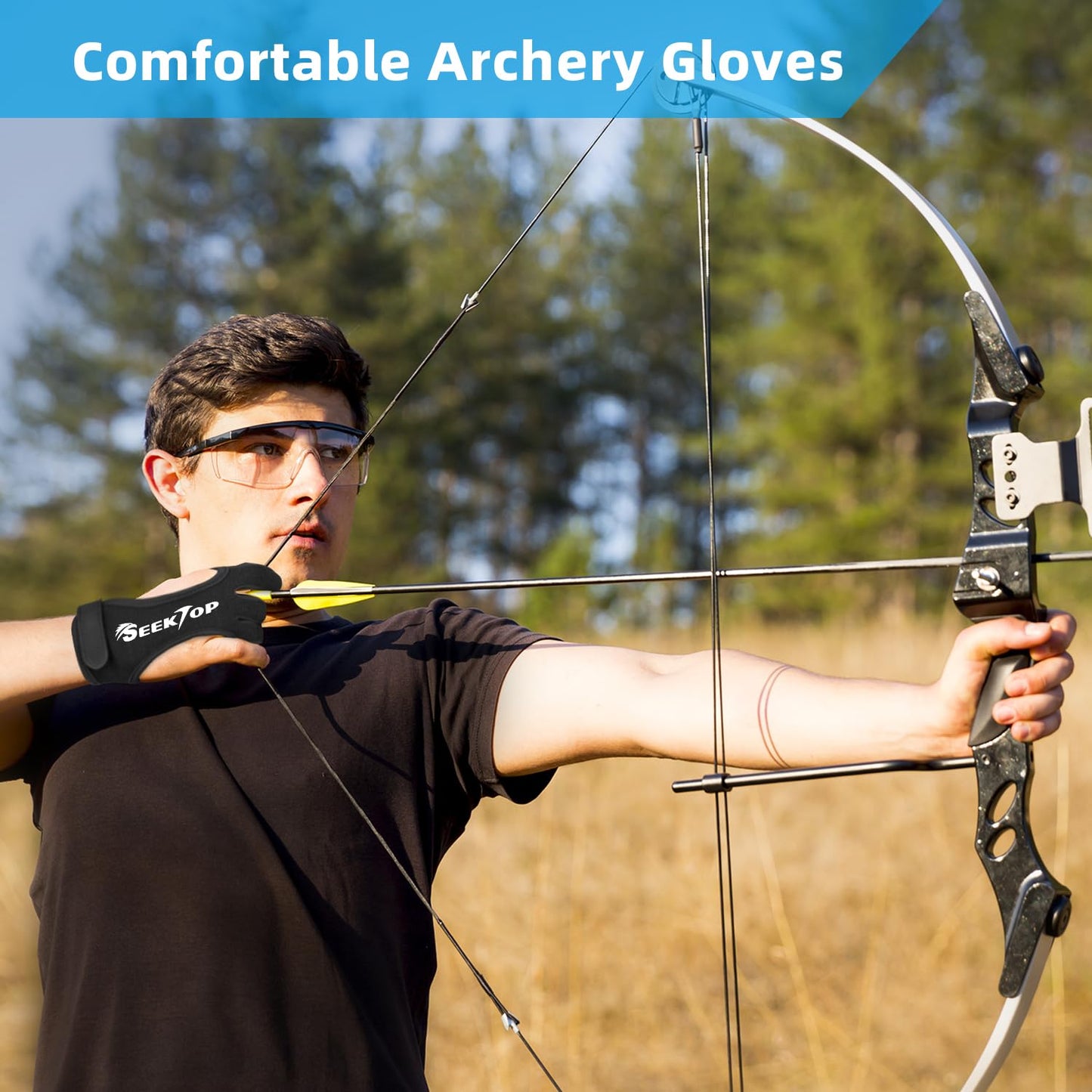 Seektop Archery Gloves Shooting Hunting Leather Three Finger Protector for Youth Adult Beginner -S