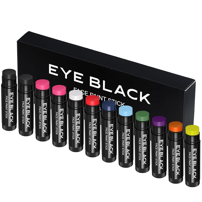 Eye Black Stick 12 Pack - Anti-Glare Waterproof Eyeblack for Baseball Football Softball