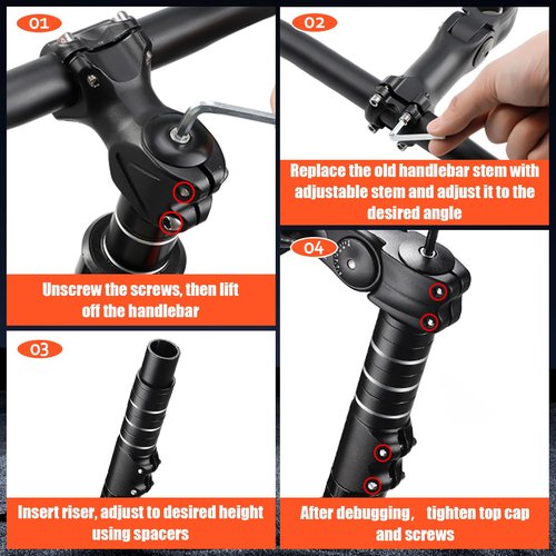 HAQQI Bike Stem Riser & Adjustable MTB Stem, 31.8mm Bike Stem Adjustable ±60 Degree, Aluminum Bicycle Handlebar Riser, Universal Bike Stem Riser Extender for MTB/Road/BMX/E-Bikes