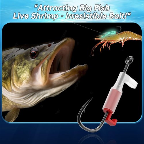 OIEKUN 10Pcs 2/0 Luminous Live Shrimp Hooks,Holes with Night Light Fishing Hooks High Carbon Steel Barbed with Barbed,Saltwater Corrosion-Resistant for Freshwater & Saltwater Fishing