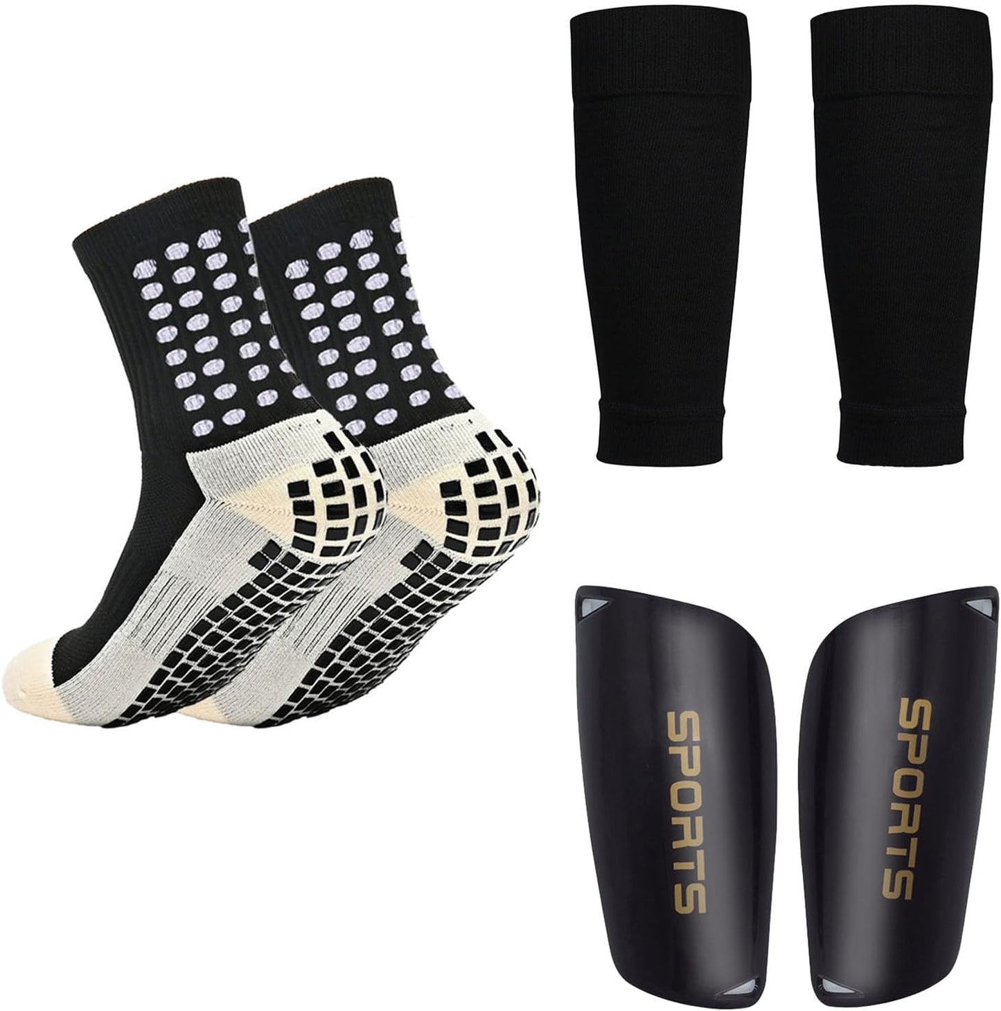 2/4 Sets Youth Grip Soccer Socks with Shin Guard Sleeves Kids Sleeve Socks for Boys Girls 7-14 for Soccer Basketball