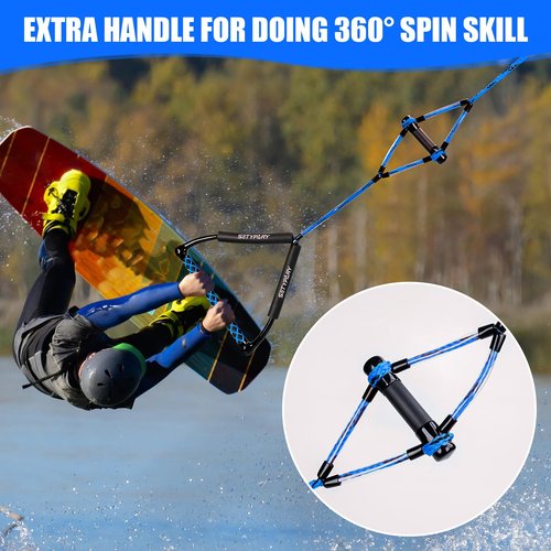 SETYPARY 75FT Wakeboard Rope and Handle, Floating Water Ski Rope for Watersports, 4 Sections Ski Ropes for Water Skiing, Kneeboarding, Wakeboarding (Blue & Black)
