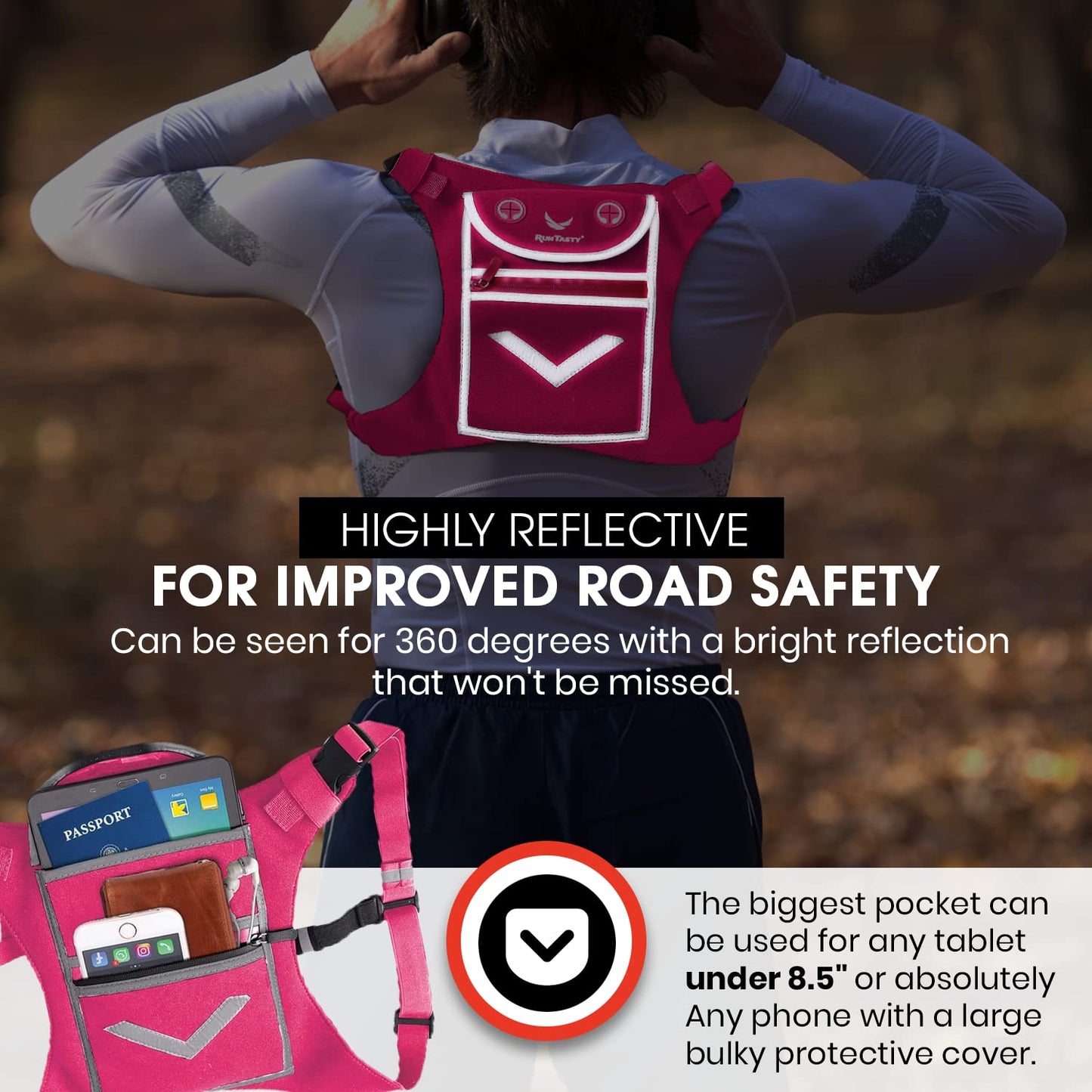 Running Mini Backpack Vest for Men & Women - Hi-viz gear, Holds Valuables, any Phone - Ideal for Fitness, Walking, Cycling!