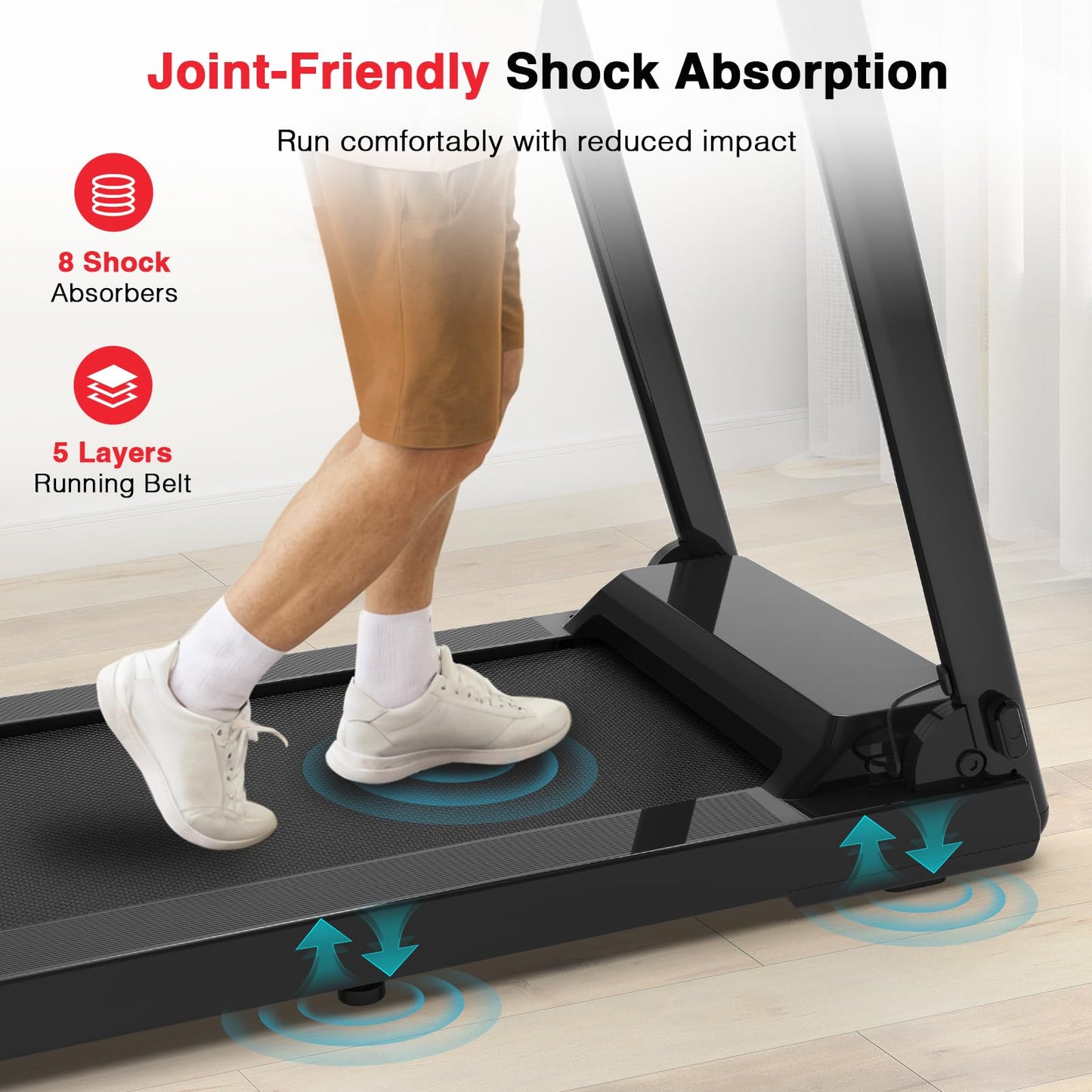Redliro Treadmill for Seniors with Long Handrails - Recovery Machine for Walking 300 lbs Weight Capacity - Walking Treadmill Elderly with Desk & Cup Holder (Glossy Black)