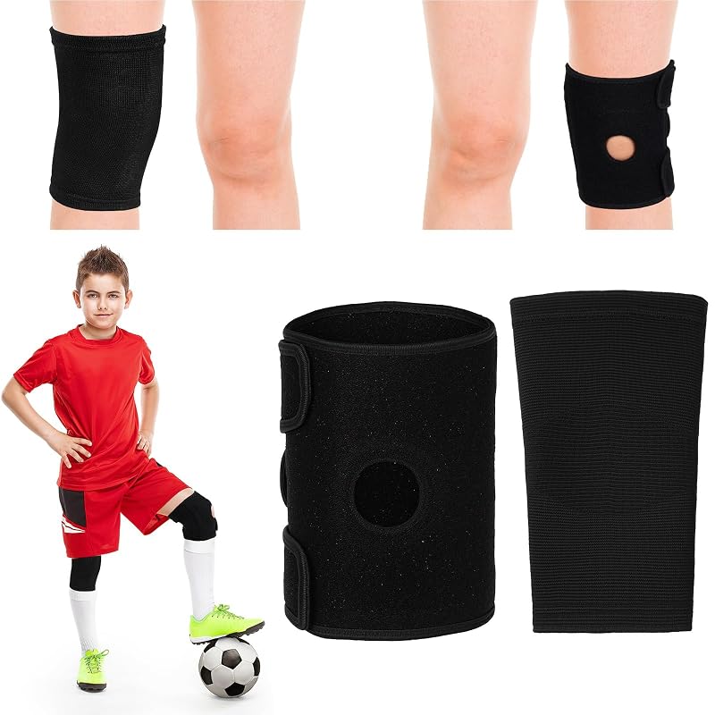 2 Pcs Kids Knee Brace Set - Youth Compression Knee Sleeves, Black, Large (Variation: Black+Large)