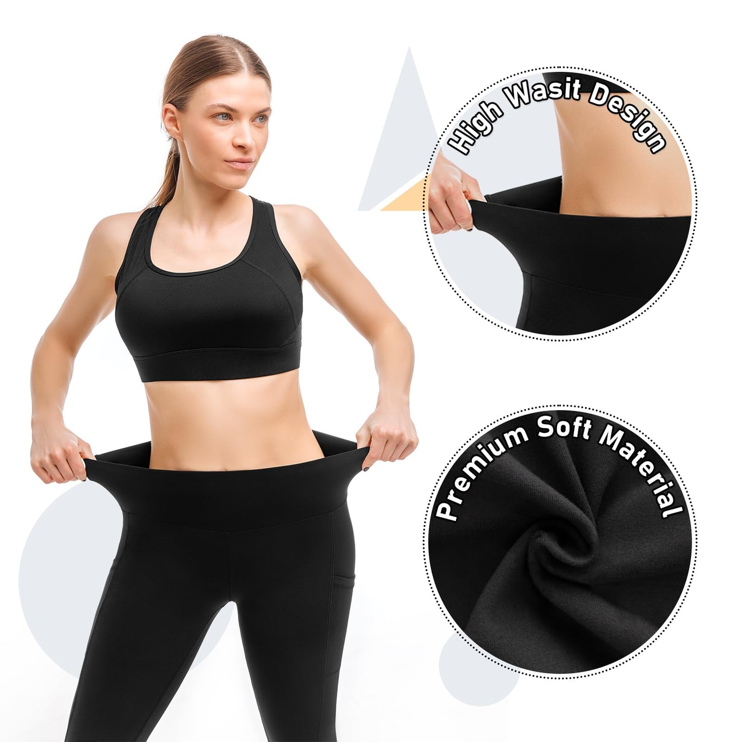 Leafigure 2 Packs Leggings with Pockets for Women, High Waisted Tummy Control Workout Leggings for Gym Black/Pink LXL