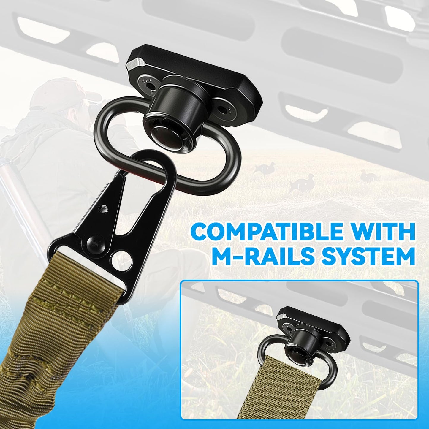 REERON Two Point Traditional Rifle Sling with 2 Pack 1.25" QD Swivel Mounts for Mlock - Adjustable Extra Long 2 Point Traditional Sling